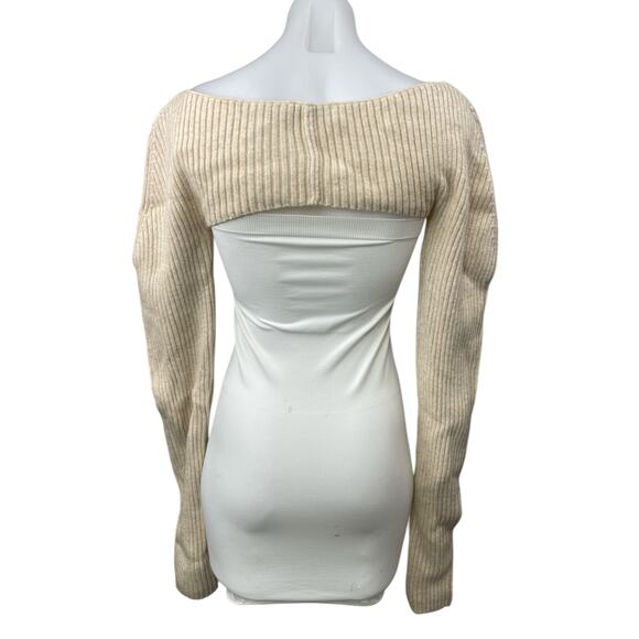 Danielle Guizio Cream Beige Cashmere Wool Ribbed Knit Bolero Crop Top Size S - Picture 2 of 5